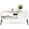 Furinno Claude Side Table, 2-Tier Square Mid-Century End Table with Wooden Legs, Open Shelf Night Stand, Bedside Table, for Living Room, Bedroom, Espresso(Marble White)
