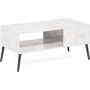 Furinno Claude Side Table, 2-Tier Square Mid-Century End Table with Wooden Legs, Open Shelf Night Stand, Bedside Table, for Living Room, Bedroom, Espresso(Marble White)