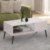 Furinno Claude Side Table, 2-Tier Square Mid-Century End Table with Wooden Legs, Open Shelf Night Stand, Bedside Table, for Living Room, Bedroom, Espresso(Marble White)