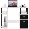 Furinno Jaya Desk, 38.4″ Wide Gaming Desk with Bin Drawers, Computer Desk with Side Shelf, Office Desk for Study, Home Office, Bedroom, Dorm, Study Room, White