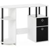 Furinno Jaya Desk, 38.4″ Wide Gaming Desk with Bin Drawers, Computer Desk with Side Shelf, Office Desk for Study, Home Office, Bedroom, Dorm, Study Room, White