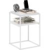 Furinno Moretti Side Table, 2-Tier Stackable Metal Frame End Table with Open Shelf, Night Stand, Bedside Table, Toolless Assembly, for Living Room, Bedroom, Solid White