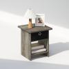 Furinno TIDUR Night Stand, Square Round Corner Nightstand with Storage Bin, Bedside Table, End Table, Side Table with Storage Shelf, for Bedroom, Living Room, Espresso(French Oak/Black)