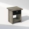 Furinno TIDUR Night Stand, Square Round Corner Nightstand with Storage Bin, Bedside Table, End Table, Side Table with Storage Shelf, for Bedroom, Living Room, Espresso(French Oak/Black)