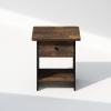 Furinno TIDUR Night Stand, Square Round Corner Nightstand with Storage Bin, Bedside Table, End Table, Side Table with Storage Shelf, for Bedroom, Living Room, Espresso(Amber Pine/Black)