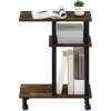Furinno Turn-N-Tube C Shaped Side Table with Casters, French Oak Grey/Black(Amber Pine/Black)