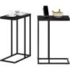 Furinno Turn-N-Tube C Shaped Side Table with Casters, French Oak Grey/Black(Americano)