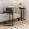 Furinno Turn-N-Tube C Shaped Side Table with Casters, French Oak Grey/Black(Americano)
