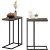 Furinno Turn-N-Tube C Shaped Side Table with Casters, French Oak Grey/Black(French Oak Grey)
