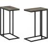 Furinno Turn-N-Tube C Shaped Side Table with Casters, French Oak Grey/Black(French Oak Grey)