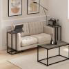 Furinno Turn-N-Tube C Shaped Side Table with Casters, French Oak Grey/Black(French Oak Grey)
