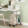 Furinno Turn-N-Tube C Shaped Side Table with Casters, French Oak Grey/Black(White Oak/Stainless Steel)