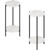 Furinno Turn-N-Tube Side Table, 2-Tier Round End Table with Open Shelf, Night Stand, Bedside Table, Toolless Assembly, for Living Room, Bedroom, Amber Pine(Marble White)