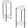 Furinno Turn-N-Tube Side Table, 2-Tier Round End Table with Open Shelf, Night Stand, Bedside Table, Toolless Assembly, for Living Room, Bedroom, Amber Pine(Marble White)