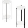 Furinno Turn-N-Tube Side Table, 2-Tier Round End Table with Open Shelf, Night Stand, Bedside Table, Toolless Assembly, for Living Room, Bedroom, Amber Pine(White/Black)
