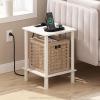 Furinno Turn-N-Tube Side Table, 2-Tier Square End Table with Charging Station, Night Stand, Bedside Table with USB and Type-C Charging Port, for Living Room, Bedroom, White(White/White)