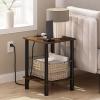 Furinno Turn-N-Tube Side Table, 2-Tier Square End Table with Charging Station, Night Stand, Bedside Table with USB and Type-C Charging Port, for Living Room, Bedroom, White(Amber Pine/Black)