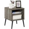 Furinno Claude Side Table, 2-Tier Square Mid-Century End Table with Wooden Legs, Open Shelf Night Stand, Bedside Table, for Living Room, Bedroom, Espresso(French Oak Grey)