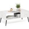 Furinno Claude Side Table, 2-Tier Square Mid-Century End Table with Wooden Legs, Open Shelf Night Stand, Bedside Table, for Living Room, Bedroom, Espresso(Marble White)