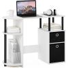 Furinno Jaya Desk, 38.4″ Wide Gaming Desk with Bin Drawers, Computer Desk with Side Shelf, Office Desk for Study, Home Office, Bedroom, Dorm, Study Room, White