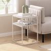 Furinno Moretti Side Table, 2-Tier Stackable Metal Frame End Table with Open Shelf, Night Stand, Bedside Table, Toolless Assembly, for Living Room, Bedroom, Solid White