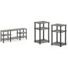 Furinno Turn-N-Tube 3-Tier Multipurpose Wide Shelf TV Stand, French Oak Grey/Black & Just 3-Tier Turn-N-Tube End Table, 2-Pack, French Oak Grey/Black(French Oak Grey/Black)