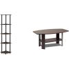Furinno Turn-N-Tube 5 Tier Corner Display Rack Multipurpose Shelving Unit, 1-Pack, Sonoma Oak/White & Just 3-Tier Turn-N-Tube End Table, 1-Pack, Sonoma Oak/White(Dark Brown Grain/Black)