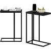 Furinno Turn-N-Tube C Shaped Side Table with Casters, French Oak Grey/Black(Americano)