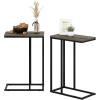 Furinno Turn-N-Tube C Shaped Side Table with Casters, French Oak Grey/Black(French Oak Grey)