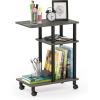 Furinno Turn-N-Tube C Shaped Side Table with Casters, French Oak Grey/Black(French Oak Grey/Black)