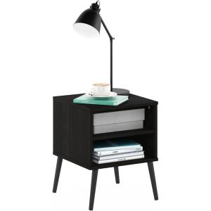 Furinno Claude Side Table, 2-Tier Square Mid-Century End Table with Wooden Legs, Open Shelf Night Stand, Bedside Table, for Living Room, Bedroom, Espresso(Espresso)