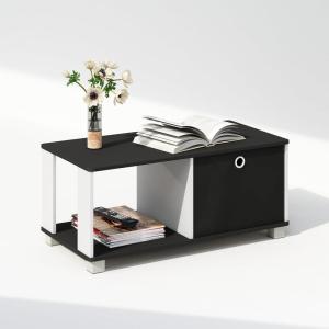 Furinno Simple Coffee Table, Side Table with Bin Drawer, Black