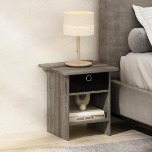 Furinno TIDUR Night Stand, Square Round Corner Nightstand with Storage Bin, Bedside Table, End Table, Side Table with Storage Shelf, for Bedroom, Living Room, Espresso(French Oak/Black)