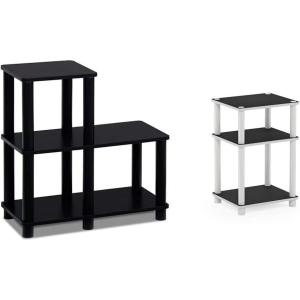 Furinno Turn-N-Tube Accent Decorative Shelf, Espresso/Black Just 3-Tier Turn-N-Tube End Table/Side Table/Night Stand/Bedside Table with Plastic Poles, 1-Pack, White/White