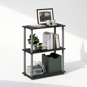 Furinno Turn-N-Tube Book Shelf, 4-Tier Bookshelf, Bookcase with Multipurpose Compact Display Rack, 11.6 x 23.6 x 43.2, for Living Room, Bedroom, Home Office, Dark Walnut(Black/Grey)