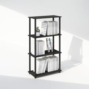 Furinno Turn-N-Tube Book Shelf, 4-Tier Bookshelf, Bookcase with Multipurpose Compact Display Rack, 11.6 x 23.6 x 43.2, for Living Room, Bedroom, Home Office, Dark Walnut(Americano/Black)