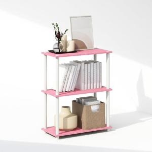 Furinno Turn-N-Tube Book Shelf, 4-Tier Bookshelf, Bookcase with Multipurpose Compact Display Rack, 11.6 x 23.6 x 43.2, for Living Room, Bedroom, Home Office, Dark Walnut(Pink/White)