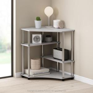 Furinno Turn-N-Tube Book Shelf, 4-Tier Bookshelf, Bookcase with Multipurpose Compact Display Rack, 11.6 x 23.6 x 43.2, for Living Room, Bedroom, Home Office, Dark Walnut(White Oak/Stainless Steel)