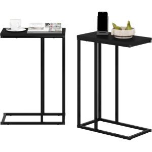 Furinno Turn-N-Tube C Shaped Side Table with Casters, French Oak Grey/Black(Americano)