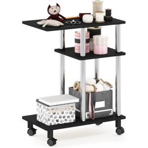 Furinno Turn-N-Tube C Shaped Side Table with Casters, French Oak Grey/Black(Americano/Stainless Steel)