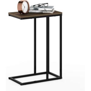 Furinno Turn-N-Tube C Shaped Side Table with Casters, French Oak Grey/Black(Columbia Walnut)