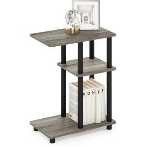 Furinno Turn-N-Tube C Shaped Side Table with Casters, French Oak Grey/Black(French Oak/Black)