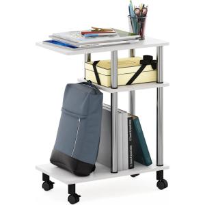 Furinno Turn-N-Tube C Shaped Side Table with Casters, French Oak Grey/Black(White Oak/Stainless Steel)
