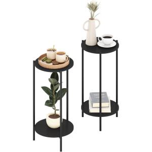 Furinno Turn-N-Tube Side Table, 2-Tier Round End Table with Open Shelf, Night Stand, Bedside Table, Toolless Assembly, for Living Room, Bedroom, Amber Pine(Americano)