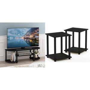 Furinno Turn-S-Tube Wide TV Entertainment Center, Espresso/Black Simplistic Set of 2 End Table, Americano/Black