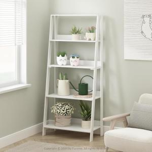 Furinno Ladder Display Shelf, 5-Tier Ladder Shelf, Ladder Bookshelf, Display Storage Shelves, 13 x 23.6 x 53.5, for Living Room, Home Office, Espresso(White)