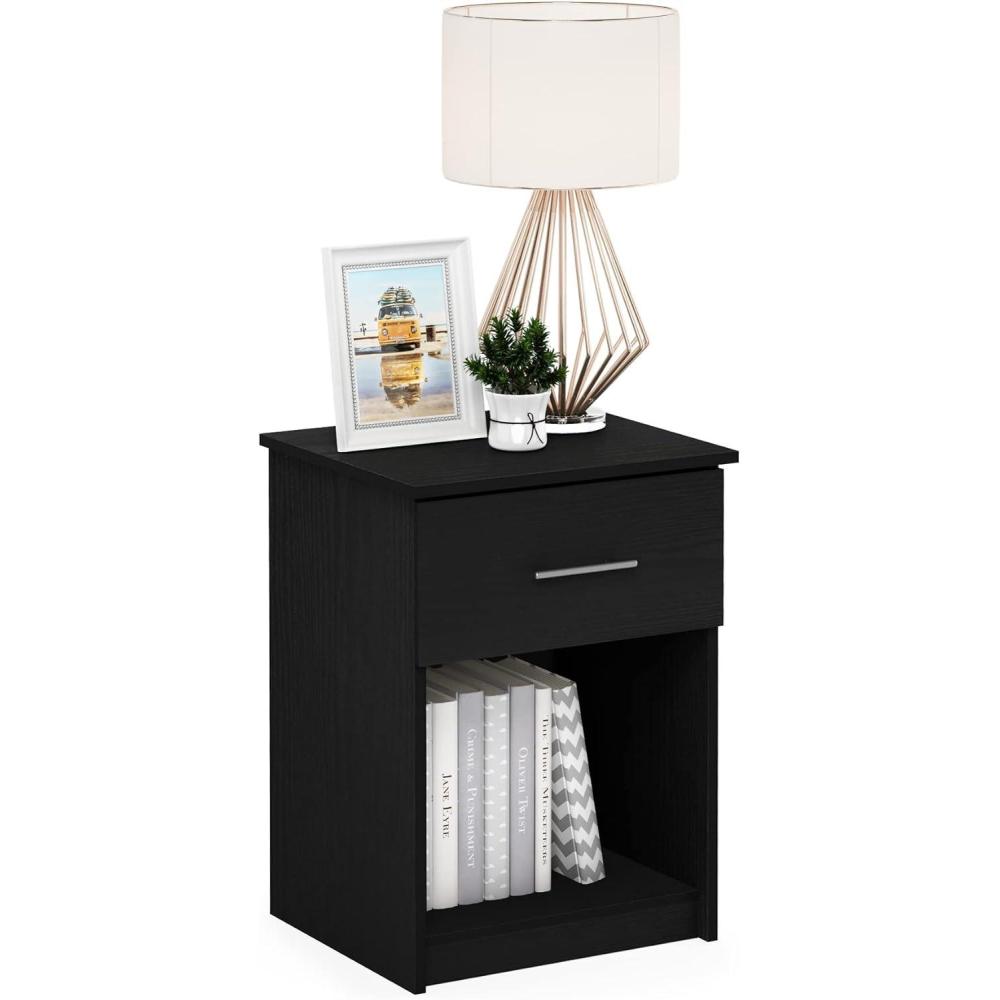 imageFurinno TIDUR Night Stand Nightstand with Drawer Bedside Table End Table Side Table with Storage Shelf Knob Handle Drawer for Bedroom Living Room Plain WhiteAmericano