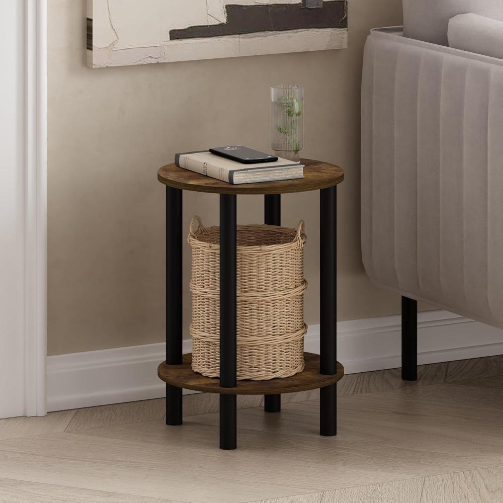 imageFurinno TurnNTube Side Table 2Tier Round End Table Toolless Assembly Night Stand Bedside Table with Open Shelf for Living Room Bedroom Amber OakAmber OakBlack