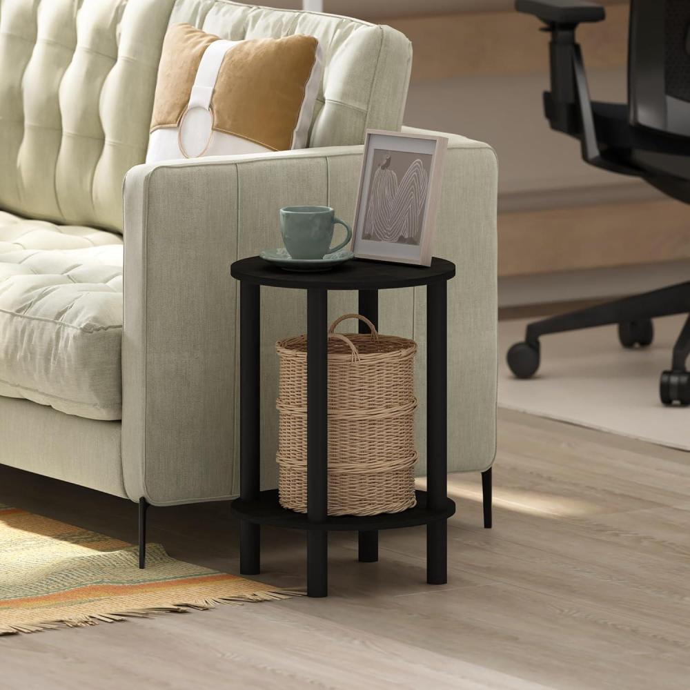 imageFurinno TurnNTube Side Table 2Tier Round End Table Toolless Assembly Night Stand Bedside Table with Open Shelf for Living Room Bedroom Amber OakBlack EspressoBlack