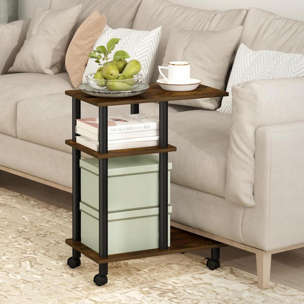 imageFurinno TurnNTube Side Table 3Tier CShape End Table with Wheels Toolless Assembly Night Stand Bedside Table with Open Shelf for Living Room Bedroom Grey OakBlackAmber OakBlack